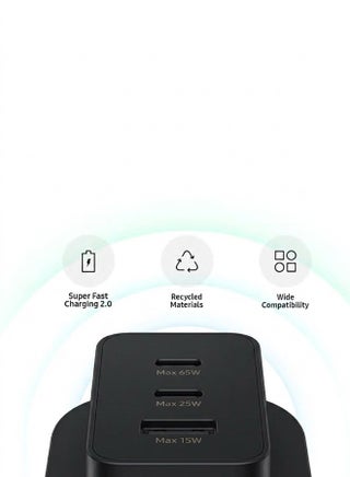 65W PD Power Adapter Trio 2 x USB C & 1 x USB A UK Plug - EP-T6530NBEGGB - Black - view 4