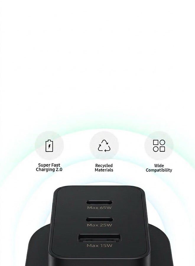 سامسونج محول طاقة 65 واط PD ثلاثي 2 x USB C و 1 x USB A قابس المملكة المتحدة - EP-T6530NBEGGB - Image 4