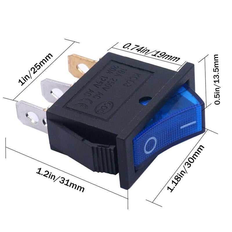 Twidec /5Pcs Rocker Switch Toggle AC 20A/125V 15A/250V SPST 3 Pins 2 Position ON/Off Blue LED Light Illuminated Boat Switch KCD3-101N-BU - Image 3