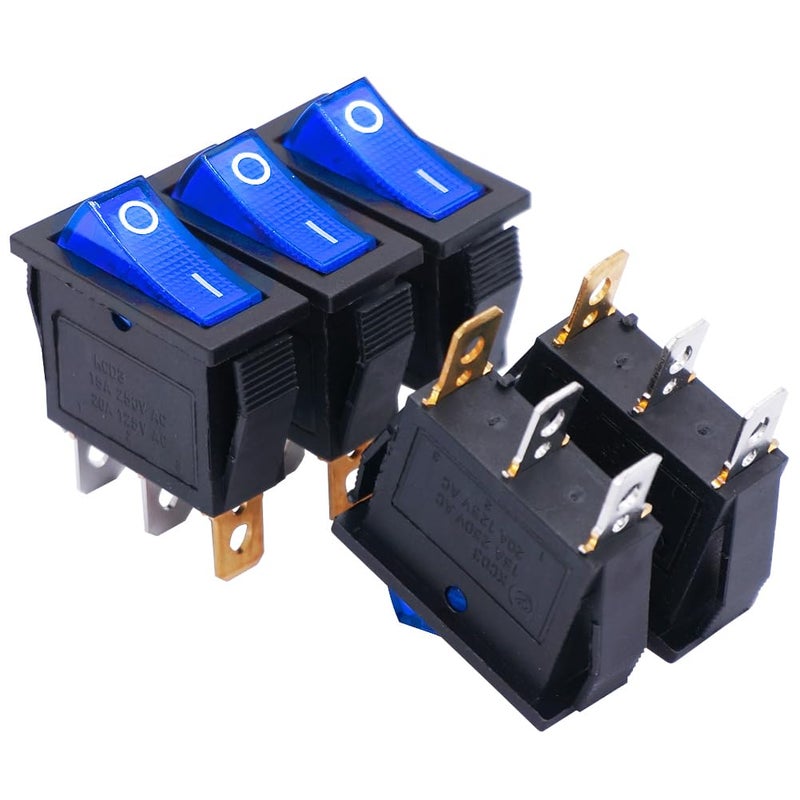 Twidec /5Pcs Rocker Switch Toggle AC 20A/125V 15A/250V SPST 3 Pins 2 Position ON/Off Blue LED Light Illuminated Boat Switch KCD3-101N-BU - Image 1