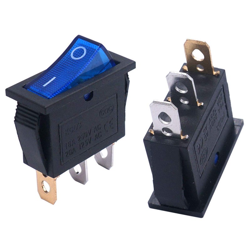 Twidec /5Pcs Rocker Switch Toggle AC 20A/125V 15A/250V SPST 3 Pins 2 Position ON/Off Blue LED Light Illuminated Boat Switch KCD3-101N-BU - Image 2