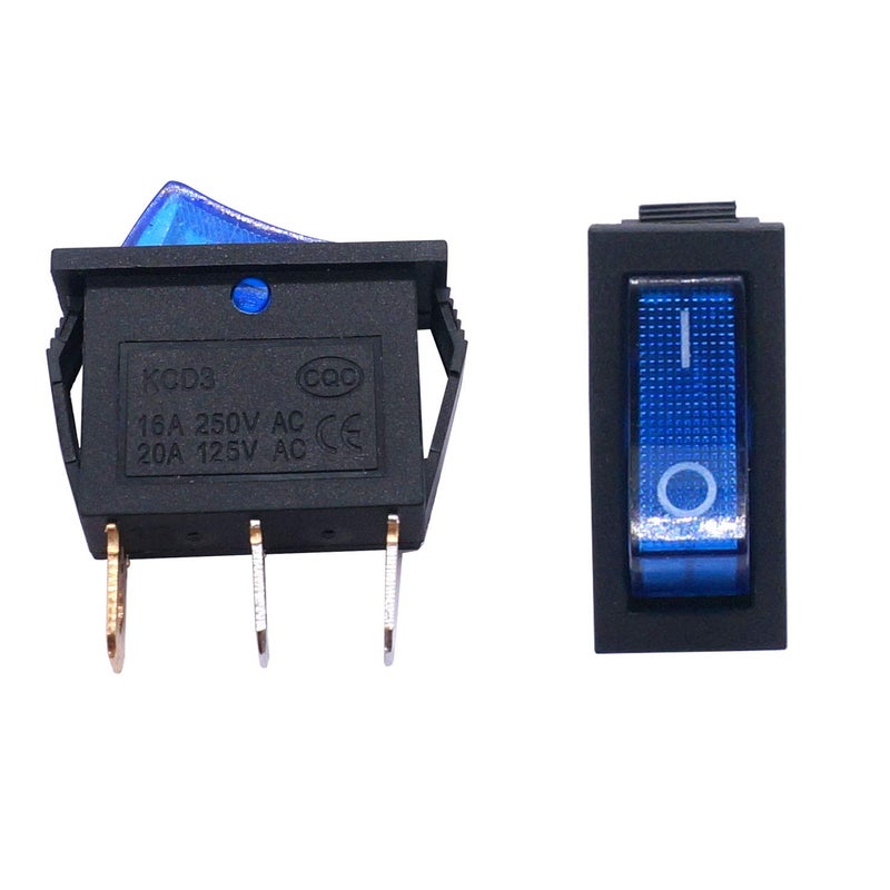 Twidec /5Pcs Rocker Switch Toggle AC 20A/125V 15A/250V SPST 3 Pins 2 Position ON/Off Blue LED Light Illuminated Boat Switch KCD3-101N-BU - Image 4