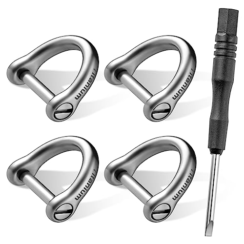 FEGVE Small Titanium Key Ring with Screw Shackle - Car Fob Keychain Heavy Duty Strong Mini Titanium D Rings- 1/2 Inch/12mm (Silver 4 Pack) - Image 1