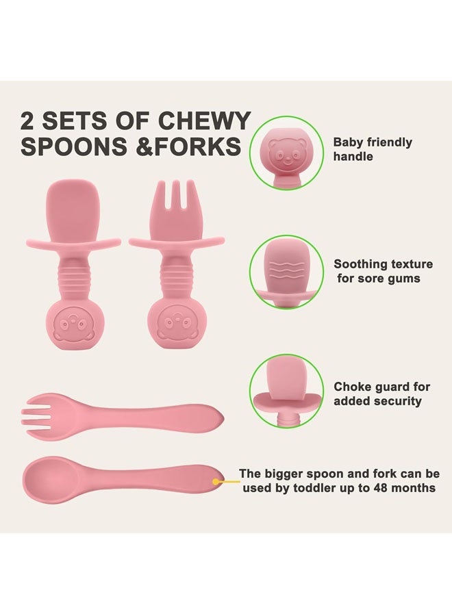 Beauenty Silicone Baby Feeding Set | Baby Led Weaning Supplies Includes Suction Bowls and Divided Plates, Adjustable Bib, Baby Utensils Spoons and Forks,Cup | Baby Feeding Essentials - Image 4