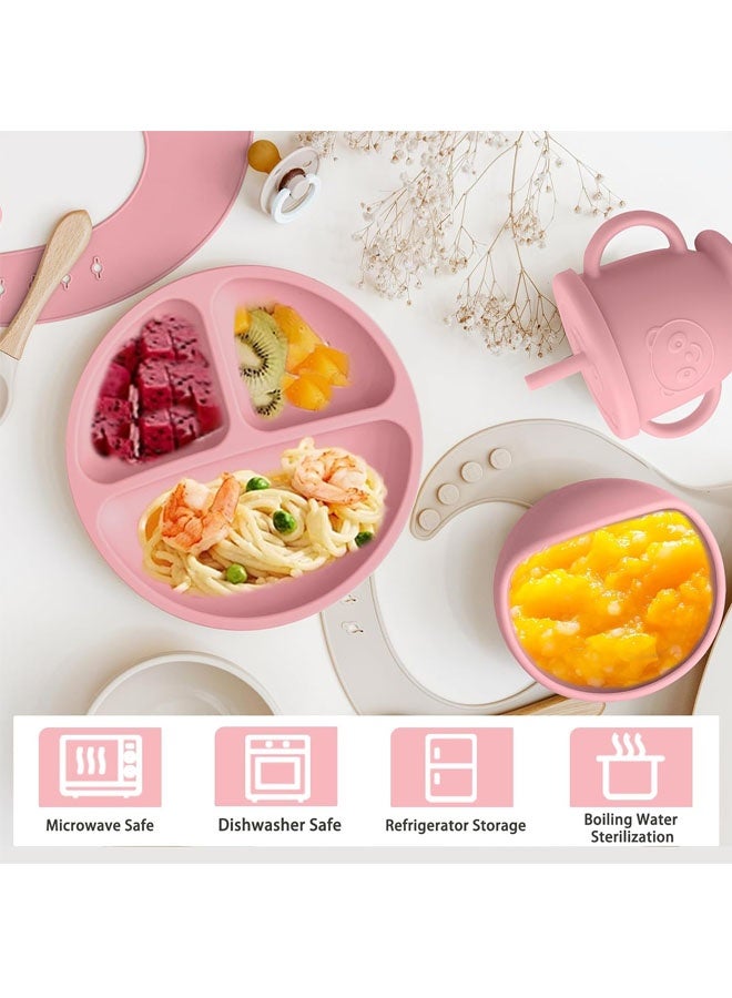 Beauenty Silicone Baby Feeding Set | Baby Led Weaning Supplies Includes Suction Bowls and Divided Plates, Adjustable Bib, Baby Utensils Spoons and Forks,Cup | Baby Feeding Essentials - Image 2