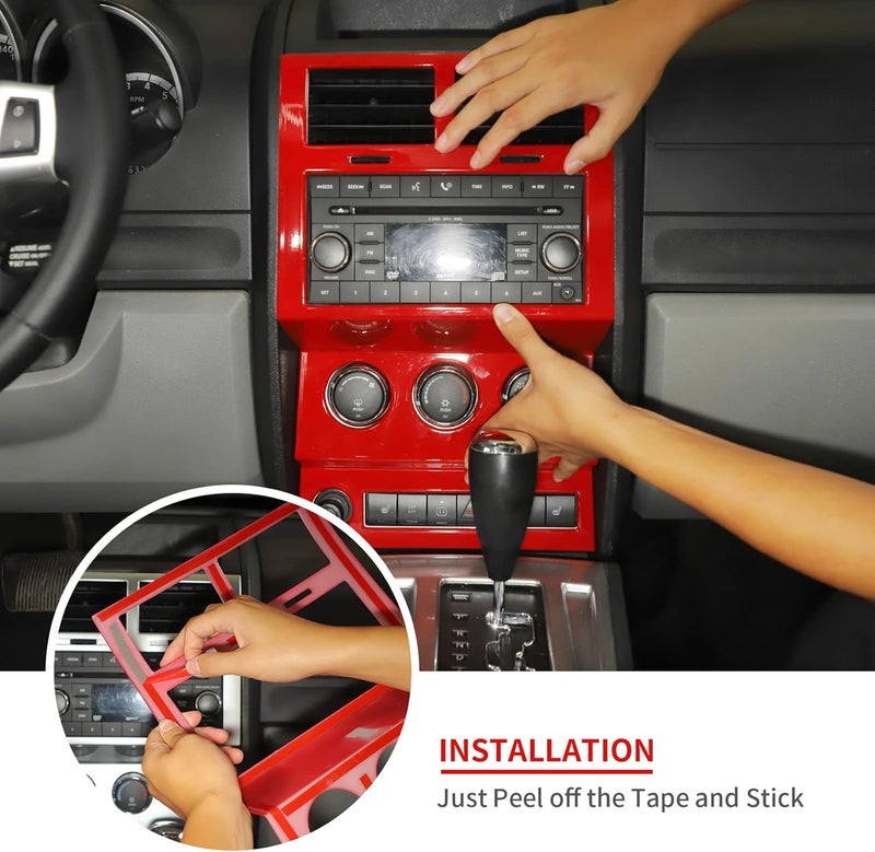Jimen Center Console Dashboard Control Panel Cover Trim for 2007-2012 Dodge Nitro - Red - Image 5