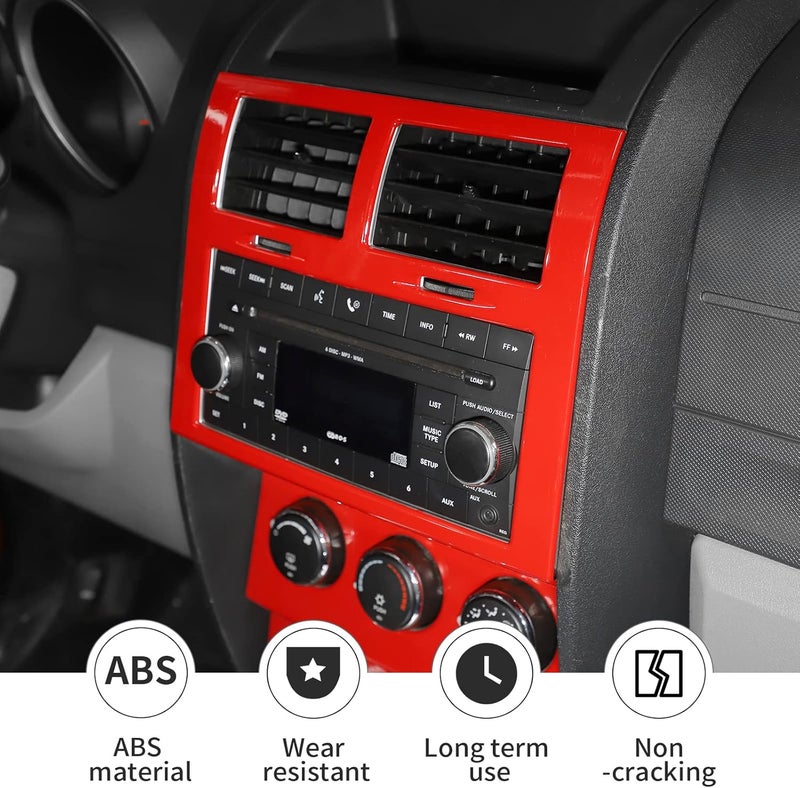 Jimen Center Console Dashboard Control Panel Cover Trim for 2007-2012 Dodge Nitro - Red - Image 2