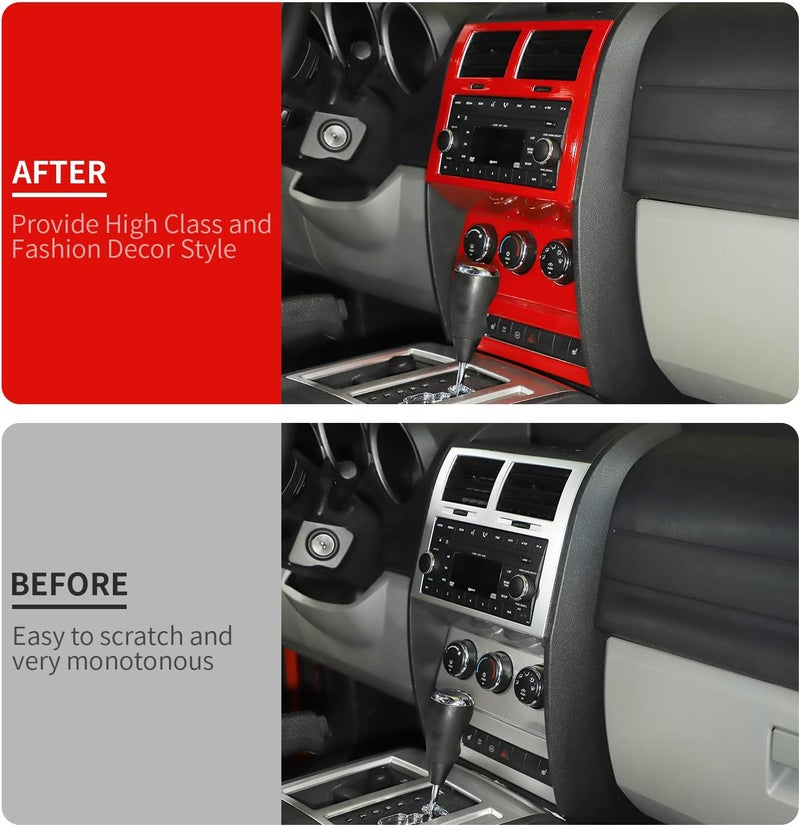 Jimen Center Console Dashboard Control Panel Cover Trim for 2007-2012 Dodge Nitro - Red - Image 4