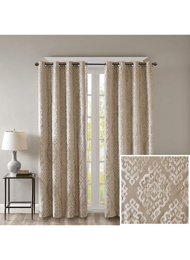 إيروريكس ستارة Mirage 100 Percent Total Blackout ذات نافذة واحدة معتمة بالكامل مصنوعة من قماش الجاكار الدمشقي مع لوحة ستارة معتمة للغرفة بجزء علوي بحلقة معدنية مقاس 50 × 108 بوصة بلون الشمبانيا - Image 1