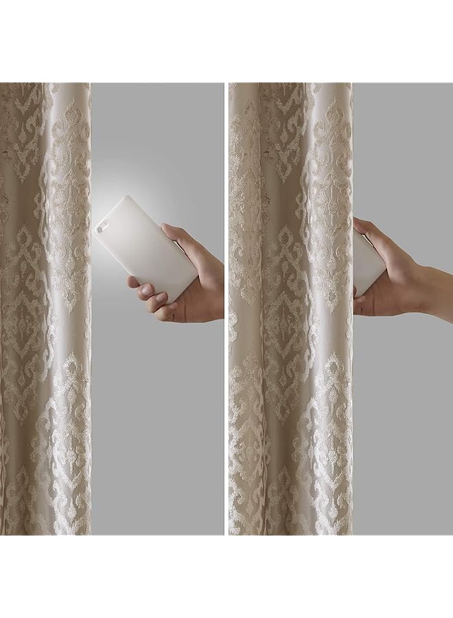 إيروريكس ستارة Mirage 100 Percent Total Blackout ذات نافذة واحدة معتمة بالكامل مصنوعة من قماش الجاكار الدمشقي مع لوحة ستارة معتمة للغرفة بجزء علوي بحلقة معدنية مقاس 50 × 108 بوصة بلون الشمبانيا - Image 5