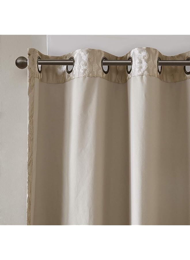 إيروريكس ستارة Mirage 100 Percent Total Blackout ذات نافذة واحدة معتمة بالكامل مصنوعة من قماش الجاكار الدمشقي مع لوحة ستارة معتمة للغرفة بجزء علوي بحلقة معدنية مقاس 50 × 108 بوصة بلون الشمبانيا - Image 3