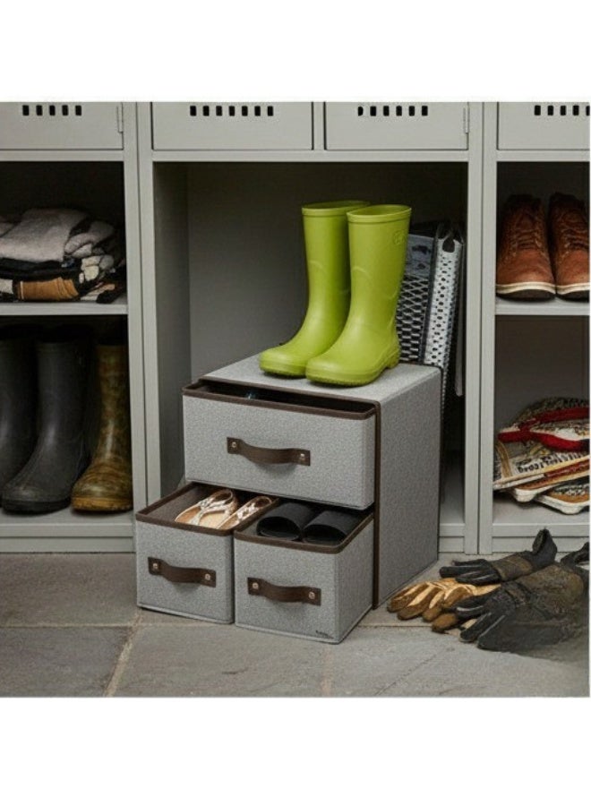 منظم تخزين قماشي صغير الحجم بثلاثة أدراج - صندوق تخزين موفر للمساحة للخزانة والرفوف للملابس ومستلزمات الأطفال والإكسسوارات واللوازم المكتبية - قماش كتان متين - رمادي - Image 5