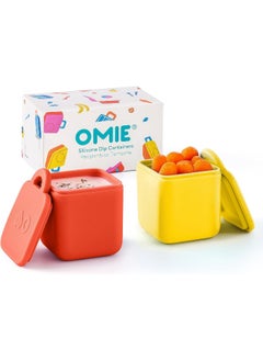 OMIE OmieBox (2 Pack) Leakproof Dips Containers to Go, Salad Dressing Container, Condiment Container with Lids - Food Safe Silicone - 4 Ounces (Yellow/Red)  - Image 1