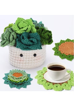 SYOSI Crochet Kit for Beginners 6pcs Coasters in a Plant Pot Start Kit  - Image 1