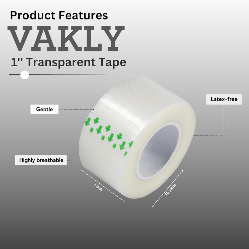 Vakly Clear Transparent Medical Emergency Tape  1 inch x 10 Yards 6 Pack First Aid Bandage Adhesive For Wound Dressing Care1x10 Yds Breathable Hypoallergenic and Latex Free For Sensitive Skin6 - Image 2