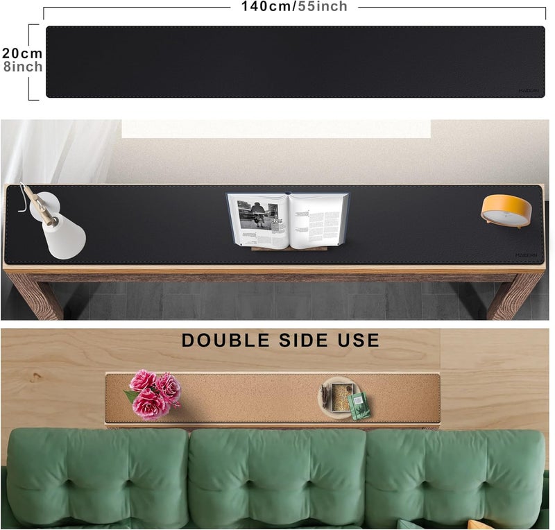 MAIDERN مايدرن حصيرة مكتب جلدية، 55 × 7.9 بوصة حصيرة مكتب جلدية PU كبيرة، حصيرة ماوس جلدية مقاومة للماء/عديمة الرائحة، حصيرة مكتب كمبيوتر للمكتب/المنزل (أسود) - Image 5