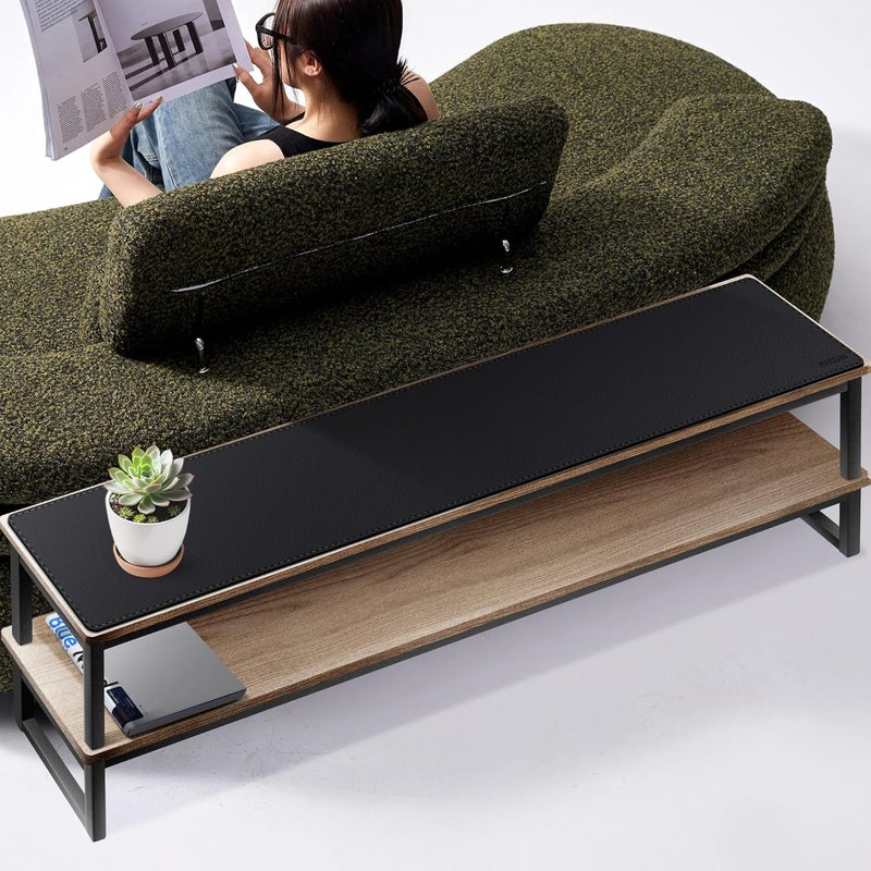 MAIDERN مايدرن حصيرة مكتب جلدية، 55 × 7.9 بوصة حصيرة مكتب جلدية PU كبيرة، حصيرة ماوس جلدية مقاومة للماء/عديمة الرائحة، حصيرة مكتب كمبيوتر للمكتب/المنزل (أسود) - Image 2