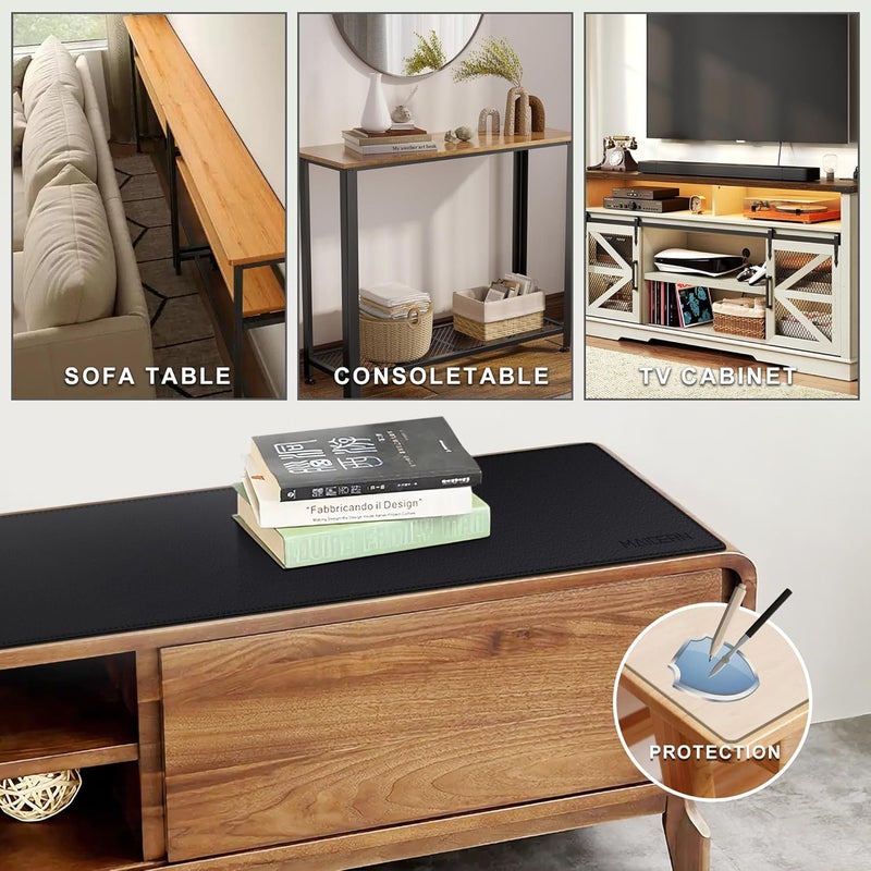 MAIDERN مايدرن حصيرة مكتب جلدية، 55 × 7.9 بوصة حصيرة مكتب جلدية PU كبيرة، حصيرة ماوس جلدية مقاومة للماء/عديمة الرائحة، حصيرة مكتب كمبيوتر للمكتب/المنزل (أسود) - Image 3