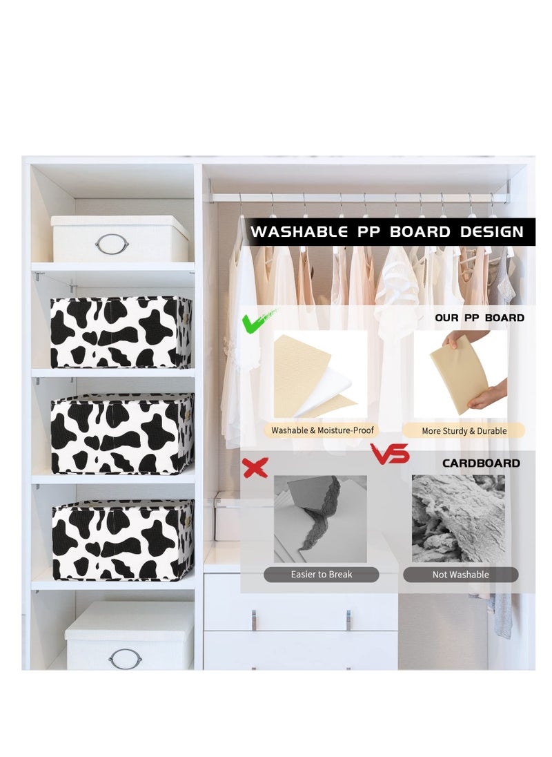 SYOSI - Cowprint Fabric Storage Bin Cotton Linen Fabric Basket Box, Washable Foldable Decorative Rectangular Container with Handles Label Window Thick PP Plastic Board for Nursery Home Office (Small) - Image 1