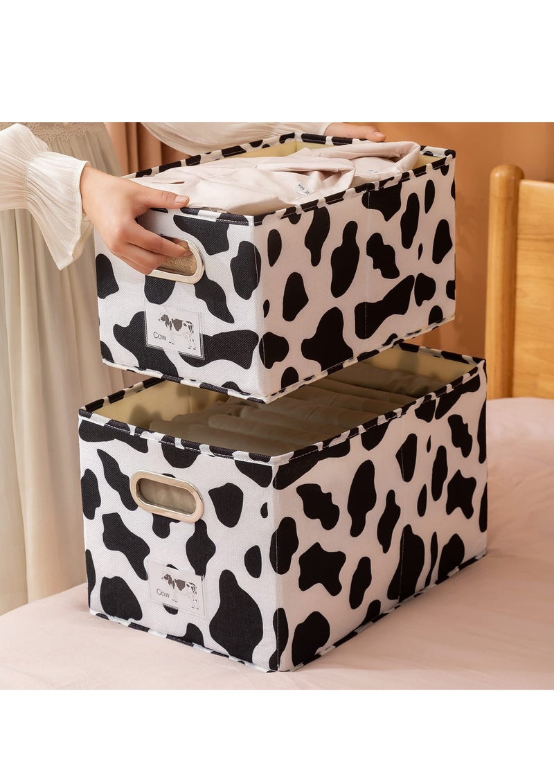 SYOSI - Cowprint Fabric Storage Bin Cotton Linen Fabric Basket Box, Washable Foldable Decorative Rectangular Container with Handles Label Window Thick PP Plastic Board for Nursery Home Office (Small) - Image 1