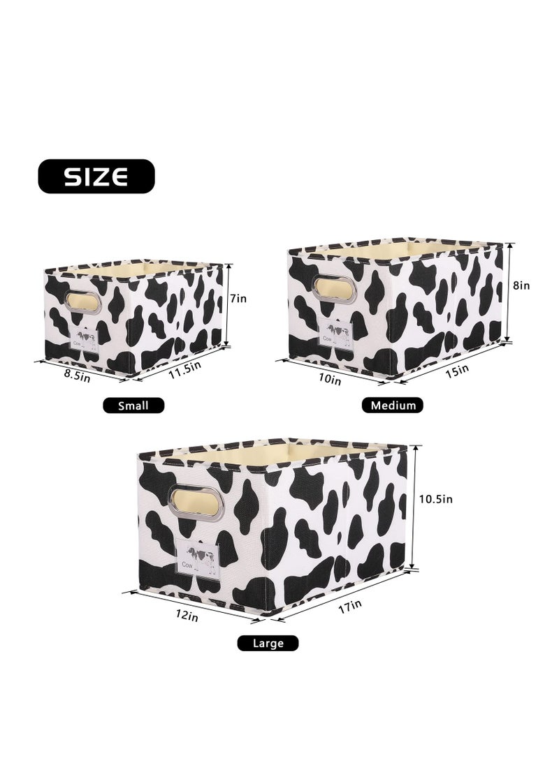SYOSI - Cowprint Fabric Storage Bin Cotton Linen Fabric Basket Box, Washable Foldable Decorative Rectangular Container with Handles Label Window Thick PP Plastic Board for Nursery Home Office (Small) - Image 1