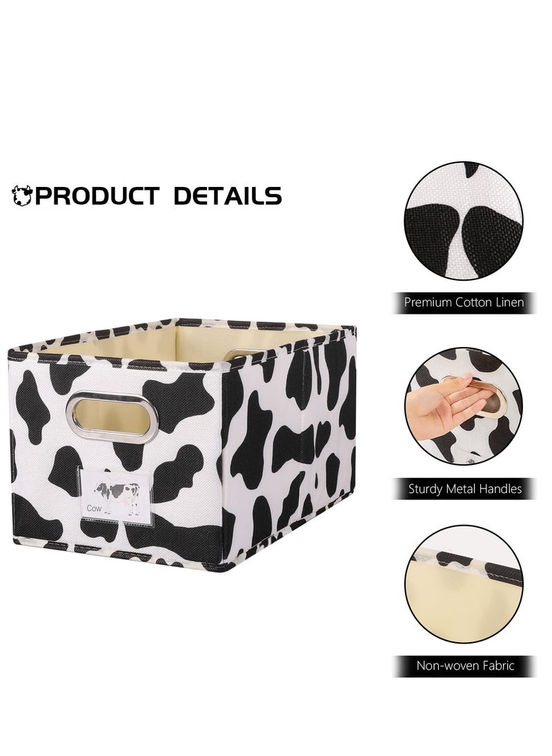 SYOSI - Cowprint Fabric Storage Bin Cotton Linen Fabric Basket Box, Washable Foldable Decorative Rectangular Container with Handles Label Window Thick PP Plastic Board for Nursery Home Office (Small) - Image 1