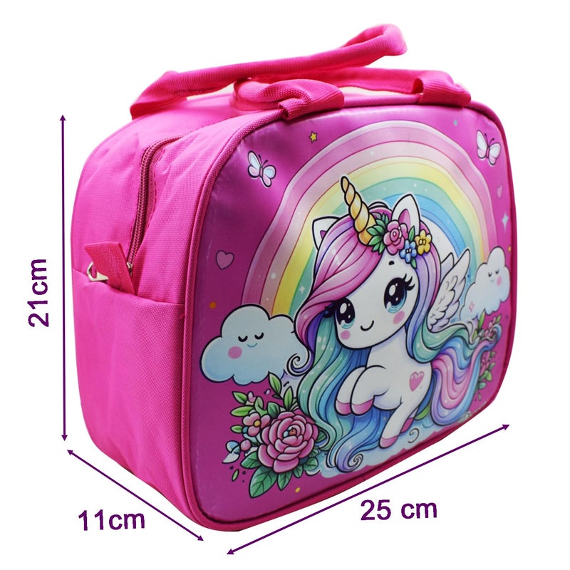 Asera Polycotton Insulated Lunch Bag for Kids, Tiffin Lunch Bag for Office/College/School, Lightweight, Durable Handles, Multiple Pockets (Unicorn Pink 1 Pc), 1 Litre - Image 4