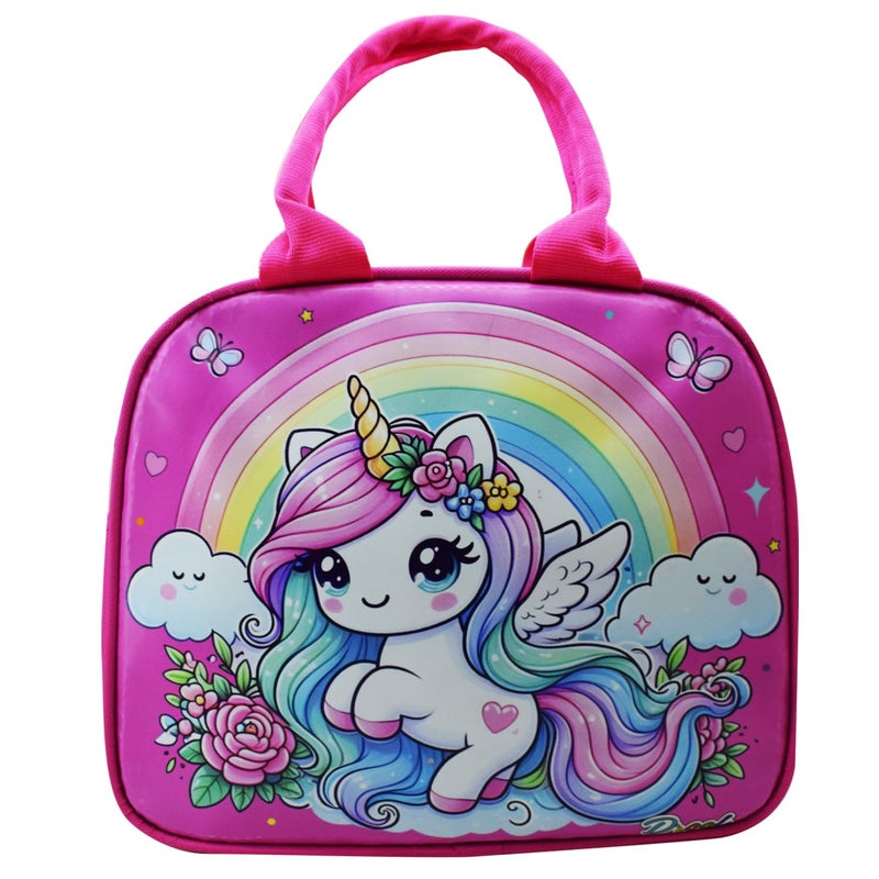 Asera Polycotton Insulated Lunch Bag for Kids, Tiffin Lunch Bag for Office/College/School, Lightweight, Durable Handles, Multiple Pockets (Unicorn Pink 1 Pc), 1 Litre - Image 1