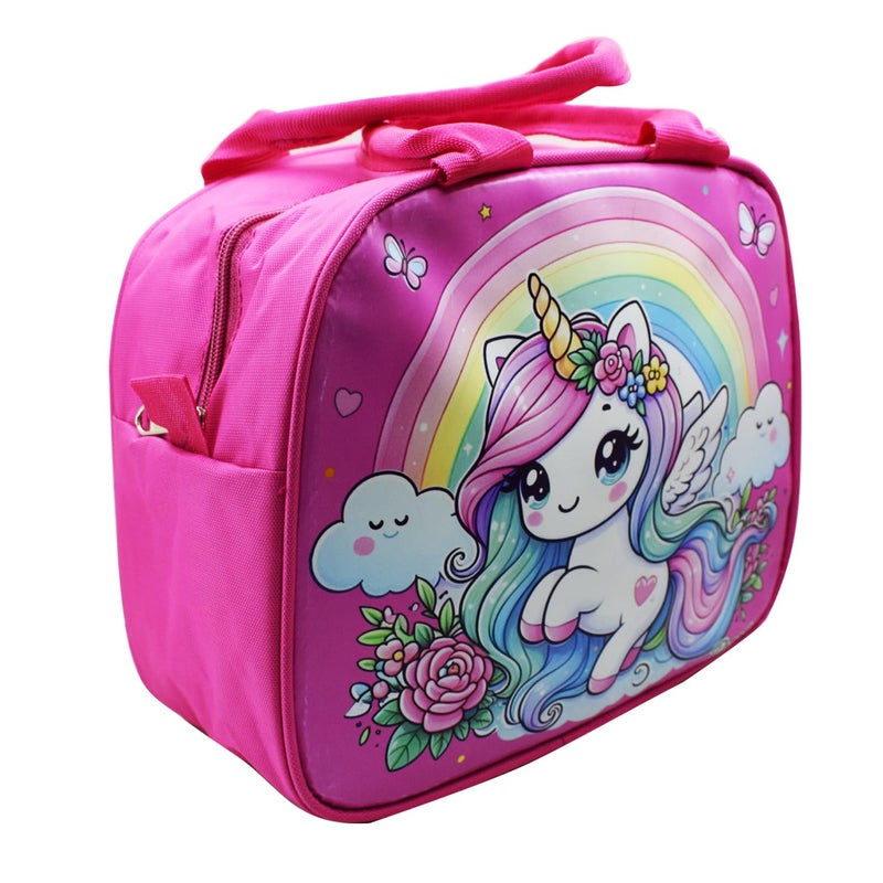 Asera Polycotton Insulated Lunch Bag for Kids, Tiffin Lunch Bag for Office/College/School, Lightweight, Durable Handles, Multiple Pockets (Unicorn Pink 1 Pc), 1 Litre - Image 2