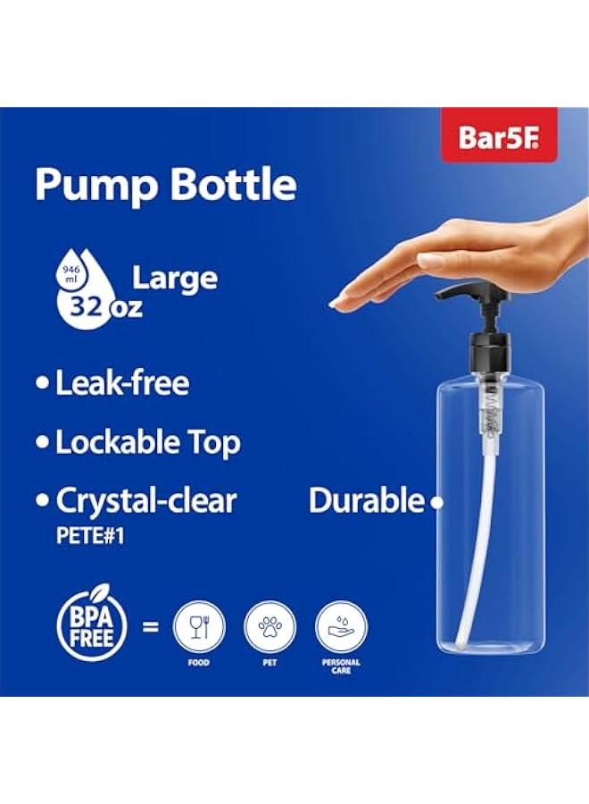 Two-Pack Large 32oz/1Liter Empty Shampoo Bottles with Pumps, BPA-Free Crystal Clear PETE1 Plastic Bottle - Image 2