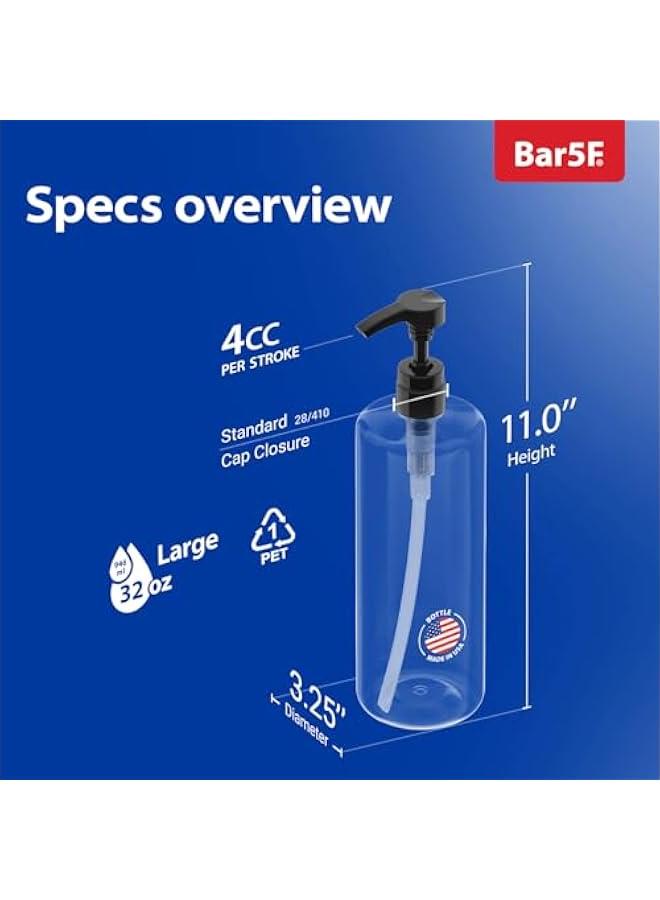 Two-Pack Large 32oz/1Liter Empty Shampoo Bottles with Pumps, BPA-Free Crystal Clear PETE1 Plastic Bottle - Image 3