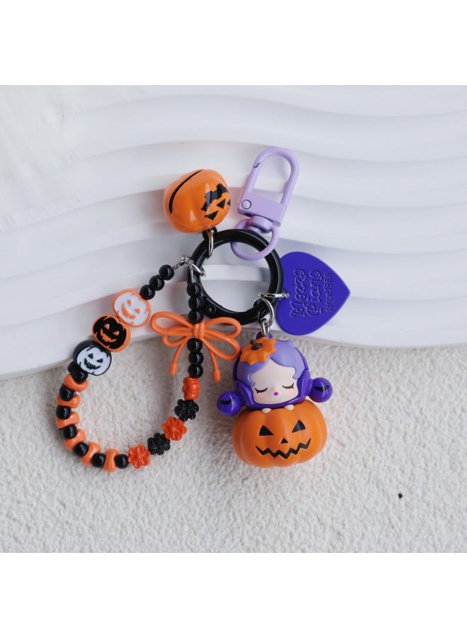 Loquat Bubble Mart Genuine Goods Pumpkin Cute Grain  Car Pendant Bag Keychain High Color Value Handmade Cute-Specifications:Pumpkin Sweet Beans + Add Chain - Image 2