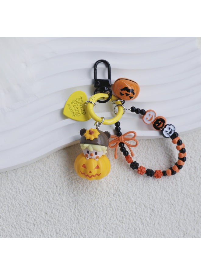 Loquat Bubble Mart Genuine Goods Pumpkin Cute Grain  Car Pendant Bag Keychain High Color Value Handmade Cute-Specifications:Pumpkin Sweet Beans + Add Chain - Image 1