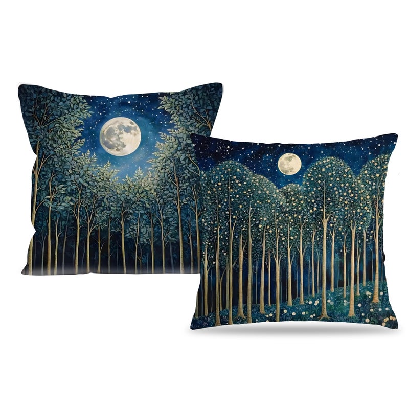 BUJSP Vintage William Morris Moon Inspired Forest Green Decor Throw Pillow Covers 18x18 Set of 2Rustic Botanical Nature Decorative Throw Pillow Covers for Home Bedroom Living Room - Image 2