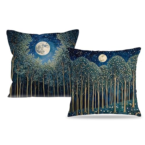 BUJSP Vintage William Morris Moon Inspired Forest Green Decor Throw Pillow Covers 18x18 Set of 2Rustic Botanical Nature Decorative Throw Pillow Covers for Home Bedroom Living Room - Image 1