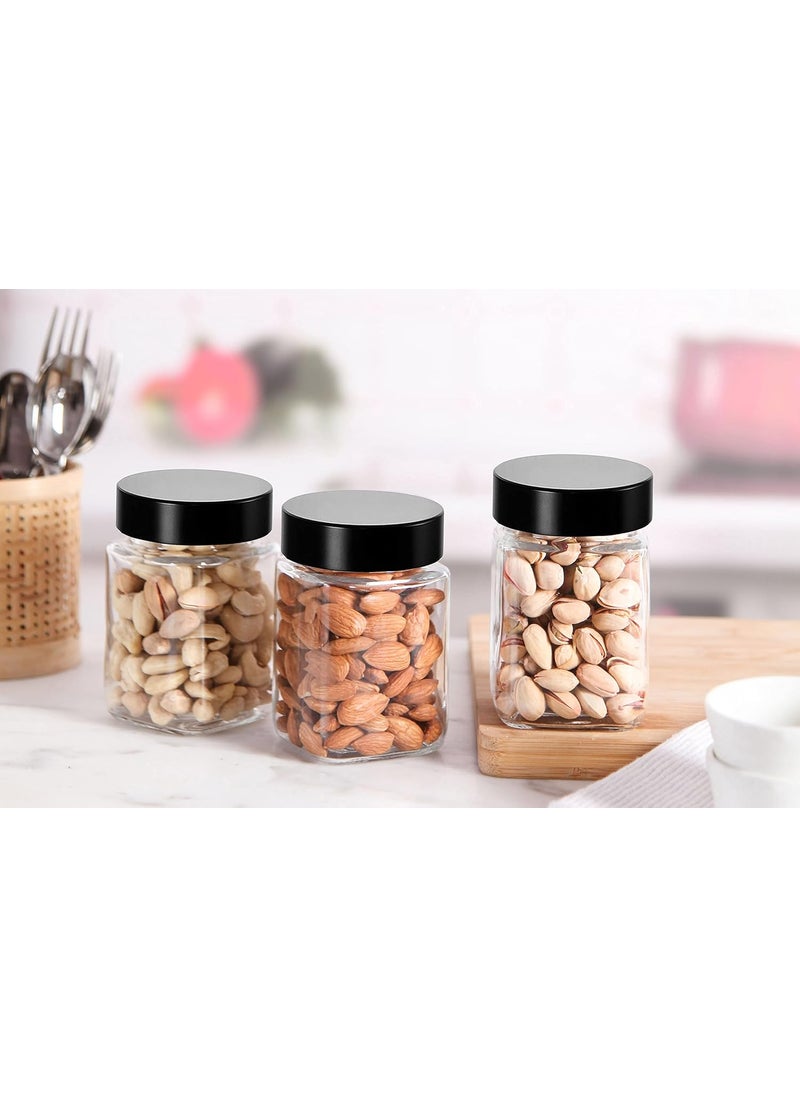 Cloudmart Cloudmart 300ml Cube Jar, Transparent Storage Container Glass Jar with Black Color Plastic Lid, Kitchen Glass Bottle for Spices and More (Set Of 12, Black Color Plastic Lid)  - Image 3