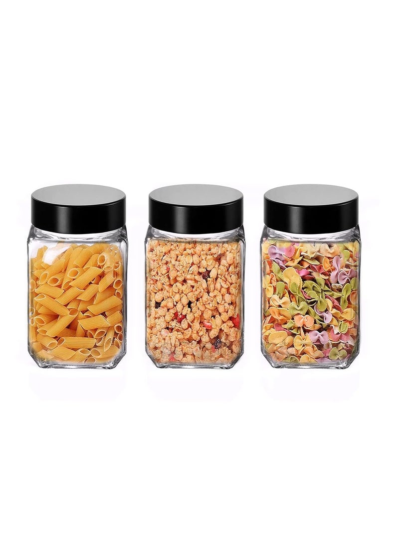 Cloudmart Cloudmart 300ml Cube Jar, Transparent Storage Container Glass Jar with Black Color Plastic Lid, Kitchen Glass Bottle for Spices and More (Set Of 12, Black Color Plastic Lid)  - Image 5