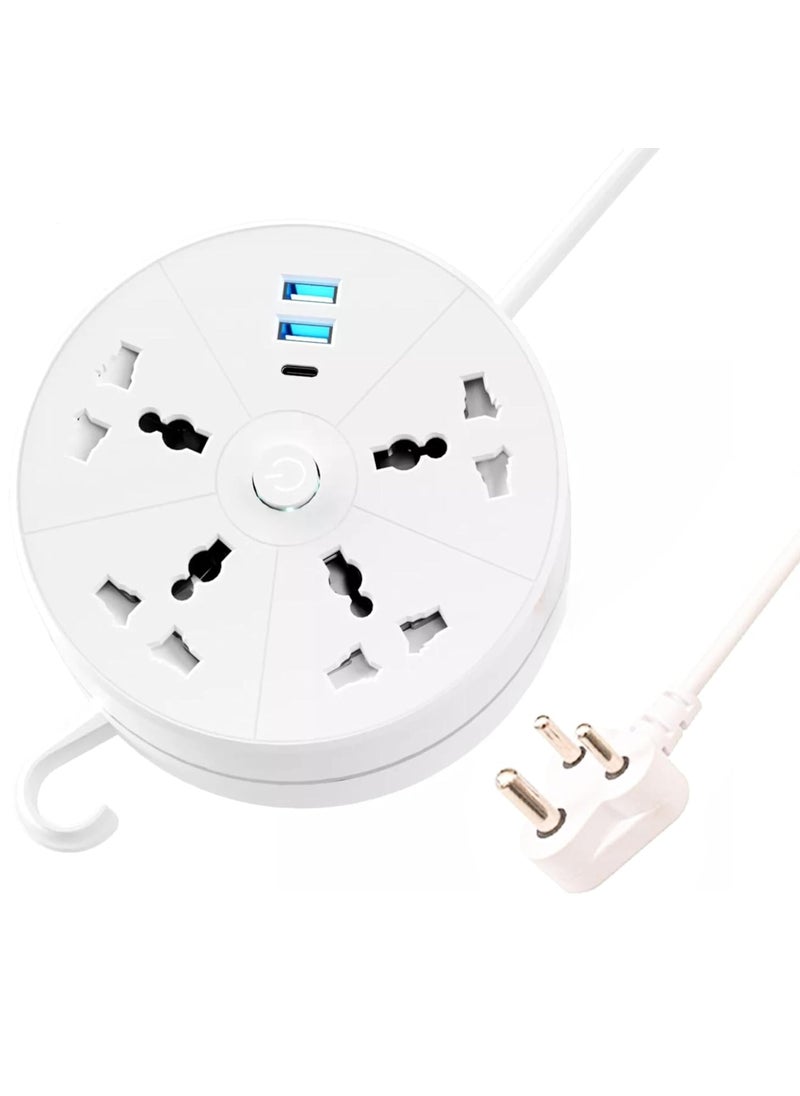 EMBOX EMBOX Rotary Extension Board with USB C USB A Extension Board with Switches Universal Sockets LED Indicator5 mtr Extension Cord Multi Plug Socket with Safety Shutter4 Sockets 3USB Retractable  - Image 1