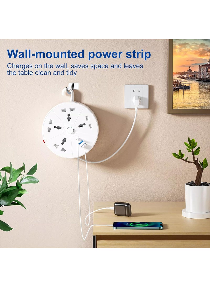 EMBOX EMBOX Rotary Extension Board with USB C USB A Extension Board with Switches Universal Sockets LED Indicator5 mtr Extension Cord Multi Plug Socket with Safety Shutter4 Sockets 3USB Retractable  - Image 5