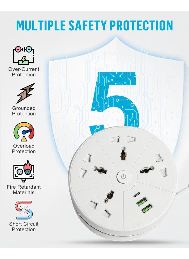 EMBOX EMBOX Rotary Extension Board with USB C USB A Extension Board with Switches Universal Sockets LED Indicator5 mtr Extension Cord Multi Plug Socket with Safety Shutter4 Sockets 3USB Retractable  - Image 2