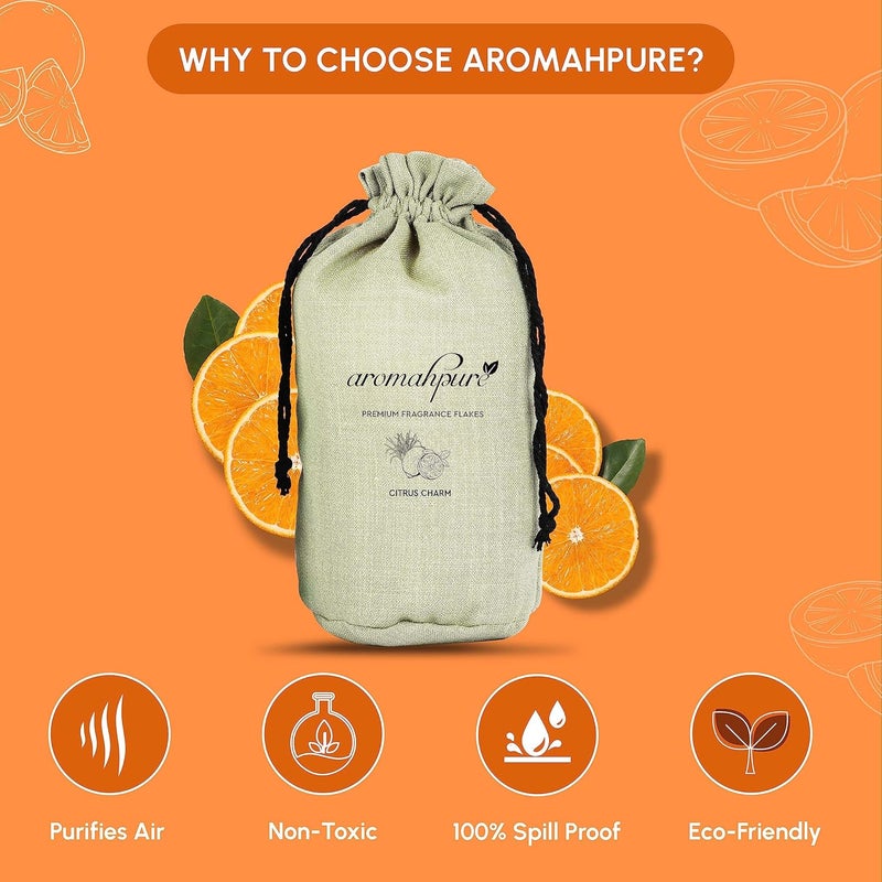 Aromahpure Premium Home Perfume Flakes with Activated Charcoal Air Purifier with Fresh Fragrances Citrus Charm Orange Lemongrass 100 gm Home Air Freshener Use in Home Kitchen Wardrobe - Image 2
