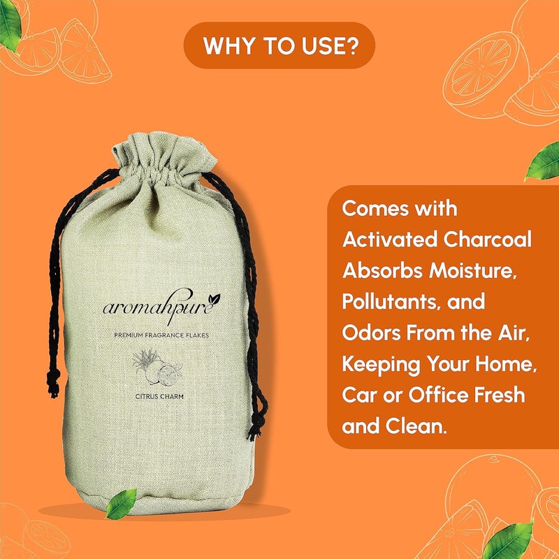 Aromahpure Premium Home Perfume Flakes with Activated Charcoal Air Purifier with Fresh Fragrances Citrus Charm Orange Lemongrass 100 gm Home Air Freshener Use in Home Kitchen Wardrobe - Image 3
