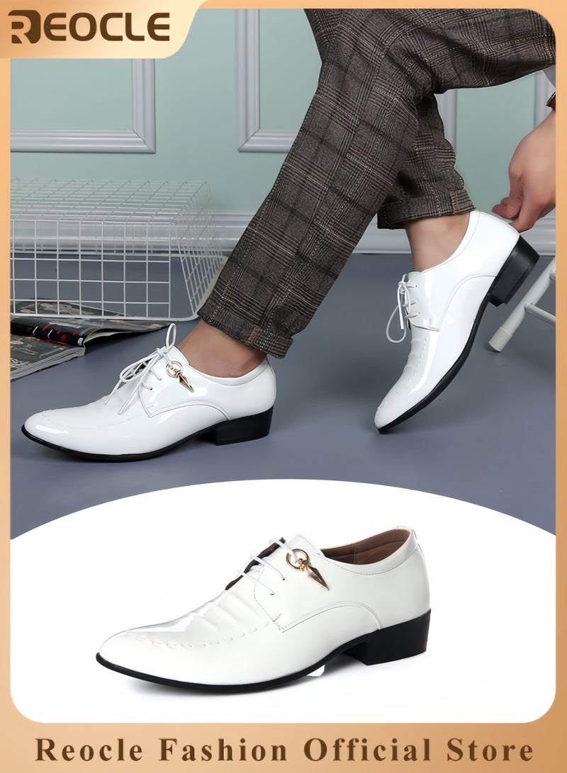 ريوكل أحذية رجالية رسمية للرجال أحذية رجالية لامعة مدببة من الأمام أحذية سهرة أحذية جلدية من البولي يوريثان أحذية جلدية للأعمال أحذية رسمية كلاسيكية مسطحة مسطحة لحفلات الزفاف والكوكتيلات والحفلات - Image 1