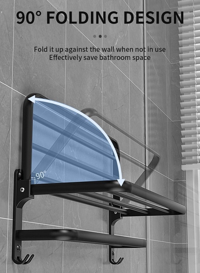 Reelyo 40CM Aluminum Towel Hanger, Foldable Wall-mounted Towel Rack for Bathroom, Space-saving Shelf Includes 2 Towel Hooks, Towel Bar Attachment, Holes, Hole Mounting, For Bathrooms, Washrooms, Kitchens, Easy to Store Luminiums, Bathrooms, Washbasins, Strong (Matte Black) - Image 3