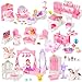 Pamonrueer 92 Pcs Miniature Furniture Set Accessories Mini Furniture Plastic Bedroom Living Room Bathroom Kitchen Kit Small Pink House for Birthday Gift - Image 3