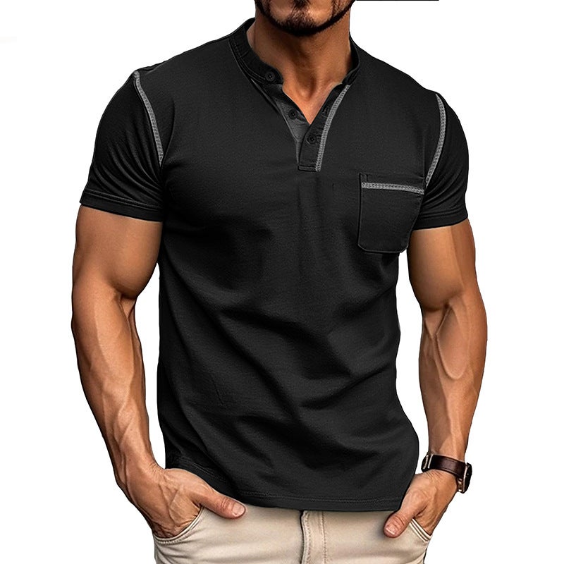 2024 Summer Men's Short-sleeved T-shirt Men's Henry Shirt Top T-shirt - Image 2