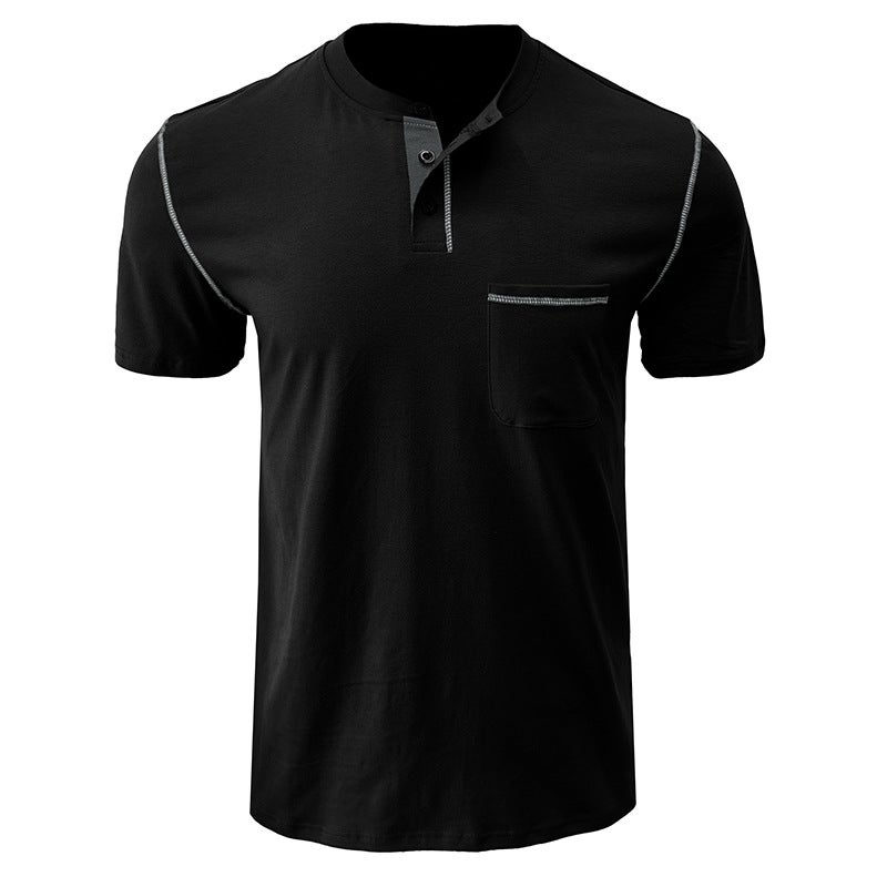 2024 Summer Men's Short-sleeved T-shirt Men's Henry Shirt Top T-shirt - Image 3