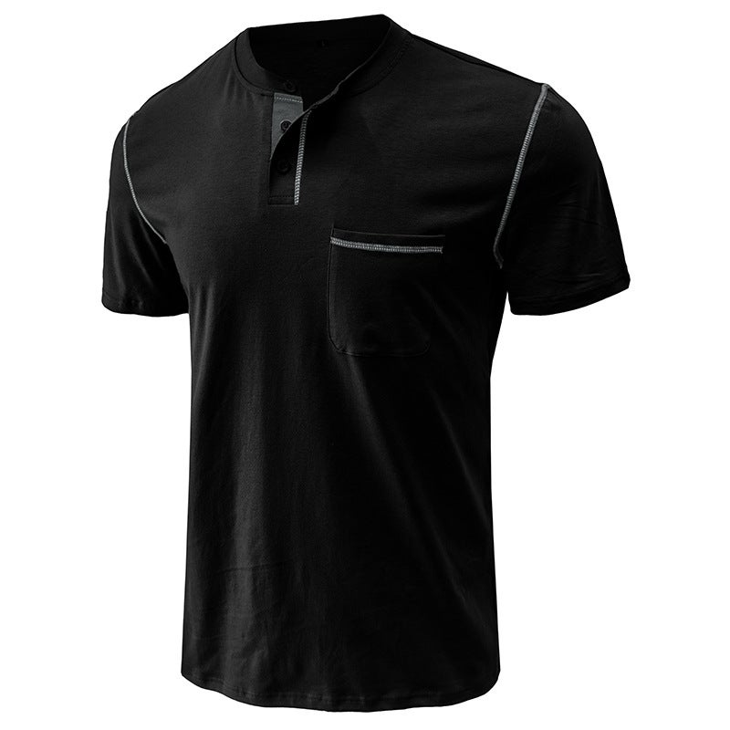 2024 Summer Men's Short-sleeved T-shirt Men's Henry Shirt Top T-shirt - Image 4