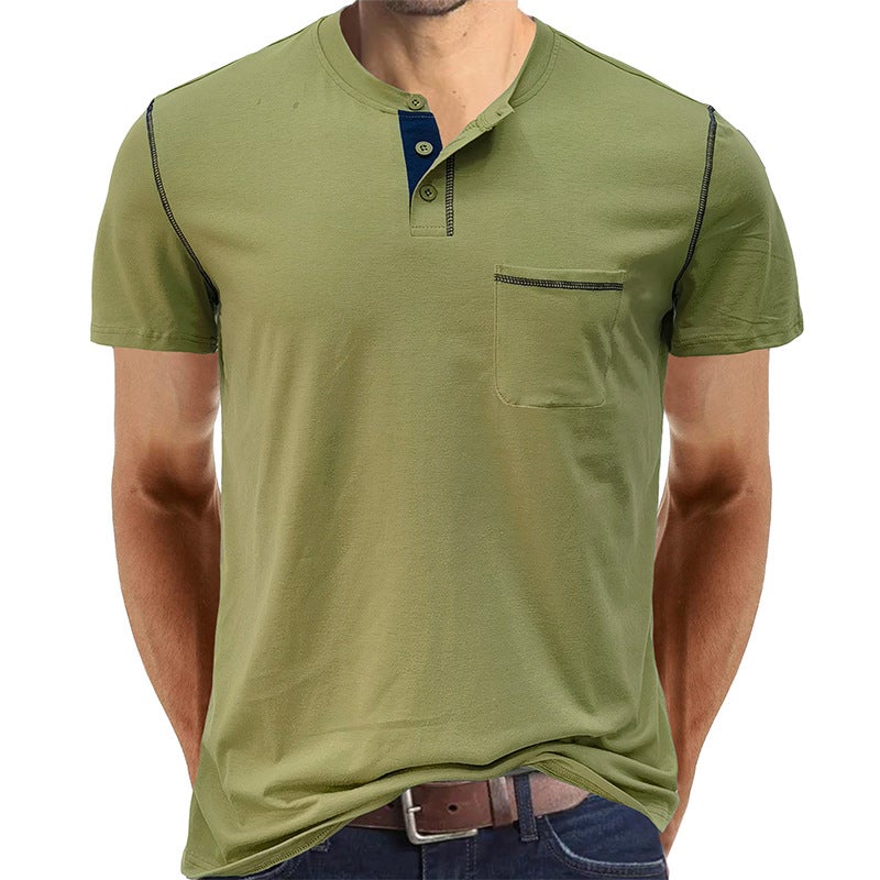 2024 Summer Men's Short-sleeved T-shirt Men's Henry Shirt Top T-shirt - Image 1