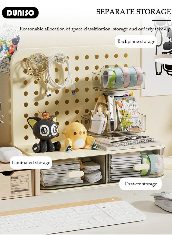 DUNISO - Desktop Storage Box with Pegboard, Multi-Functional Desk Display Shelf Rack Storage Office Supplies for Books Cosmetic Makeup ,DIY Large Capacity Table Storage Box, Desk Organizer for Office and Home - Image 1